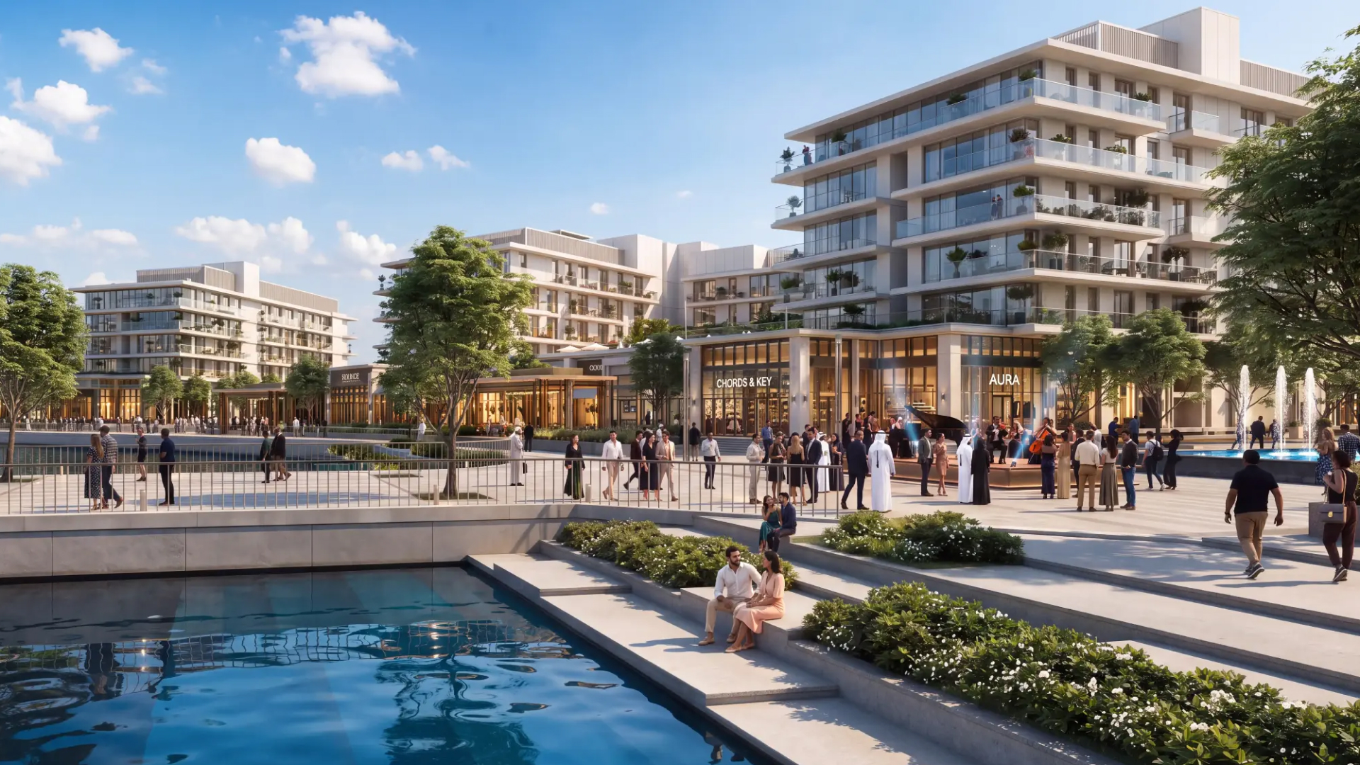 The promenade and waterfront plaza at Ramhan Marina